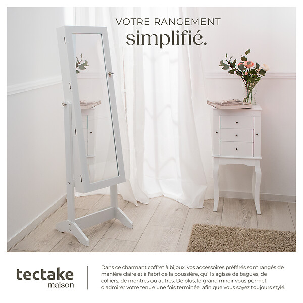 TECTAKE - Armoire à bijoux avec miroir blanc - large