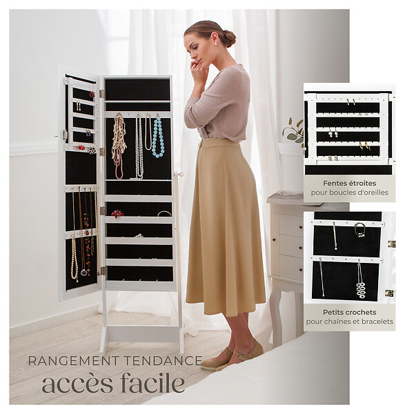 TECTAKE - Armoire à bijoux avec miroir blanc - large