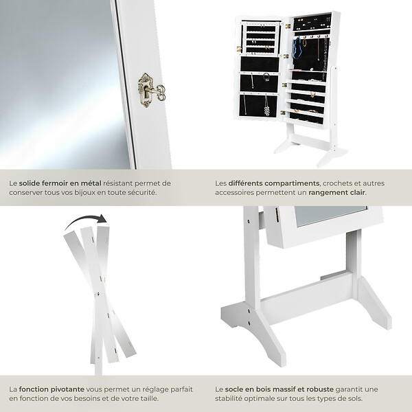 TECTAKE - Armoire à bijoux avec miroir blanc - large
