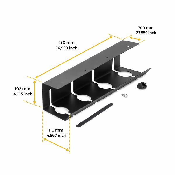 EMUCA - Lot de 2 Chemin de câbles sous le bureau, Longueur 430 mm, Acier, Peint en noir - large
