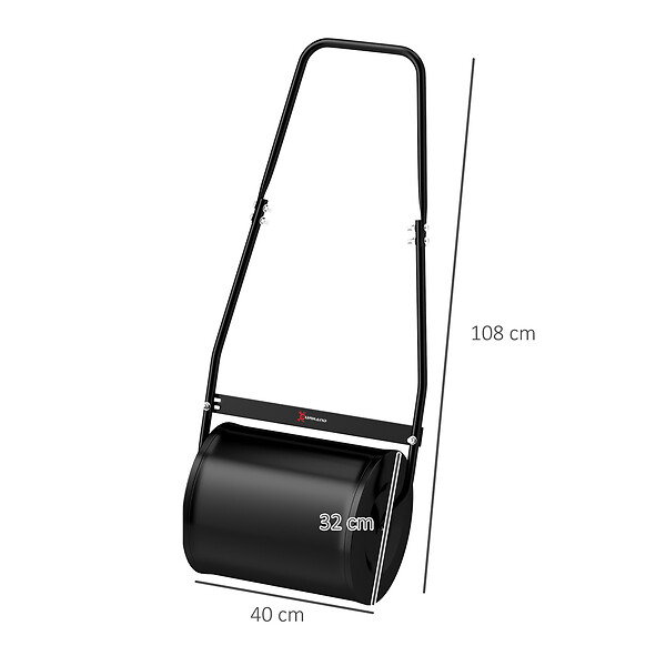 OUTSUNNY - Rouleau à gazon jardin en acier avec poignée dim. 50L x 32l x 108H cm lestage max. 30 L noir - large