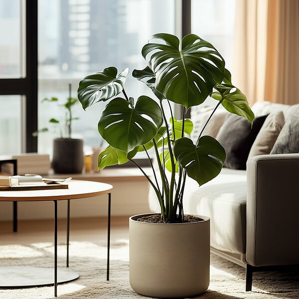 PLANT IN A BOX - Plante à trous - Set de 2 - Monstera deliciosa - Hauteur 70-80cm - ⌀21cm - large