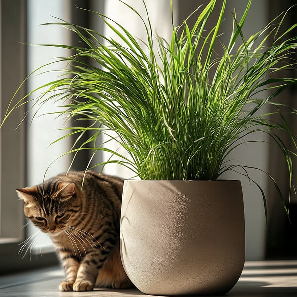 PLANT IN A BOX - Herbe à chat - Set de 4 - Cyperus zumula - Hauteur 30-40cm - ⌀12cm - large