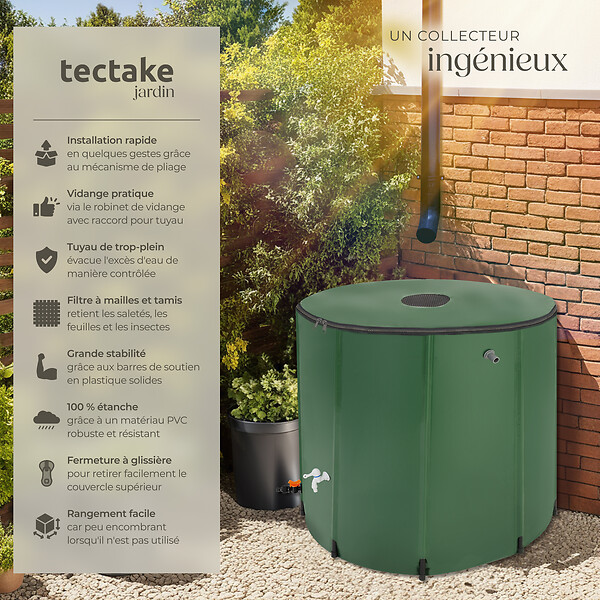 TECTAKE - Récupérateur d'eau de pluie  vert - large