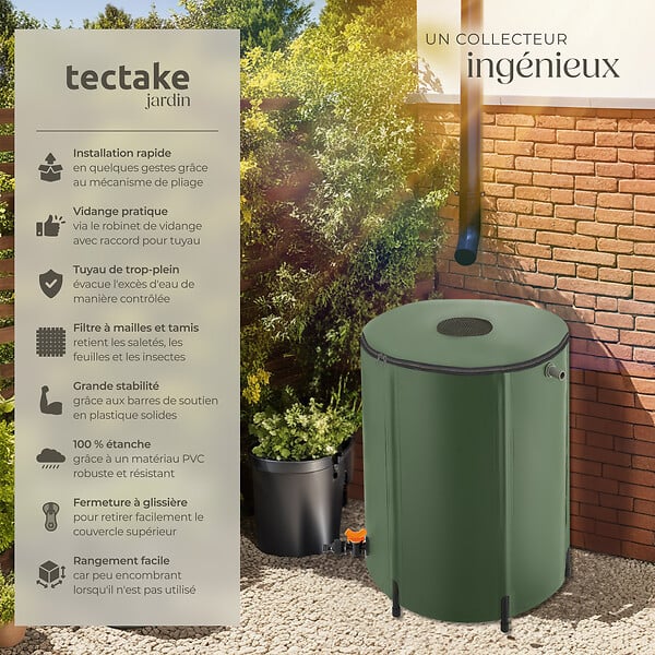 TECTAKE - Récupérateur d'eau de pluie  vert - large