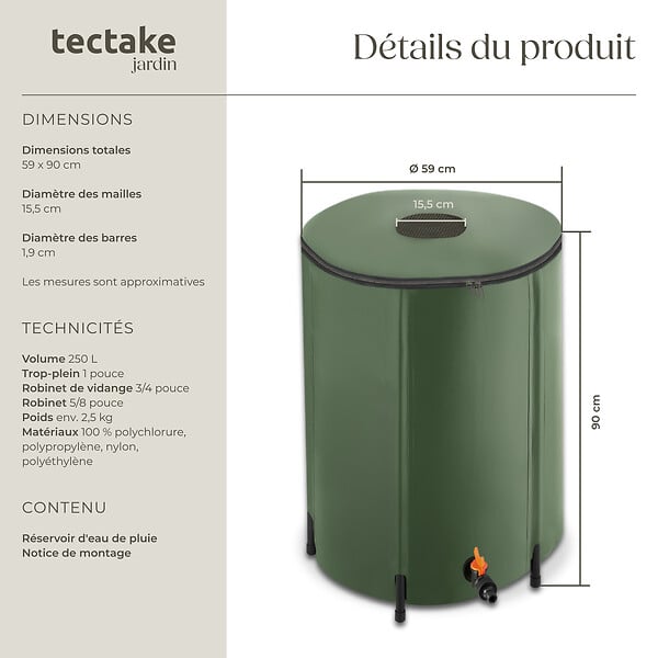 TECTAKE - Récupérateur d'eau de pluie  vert - large