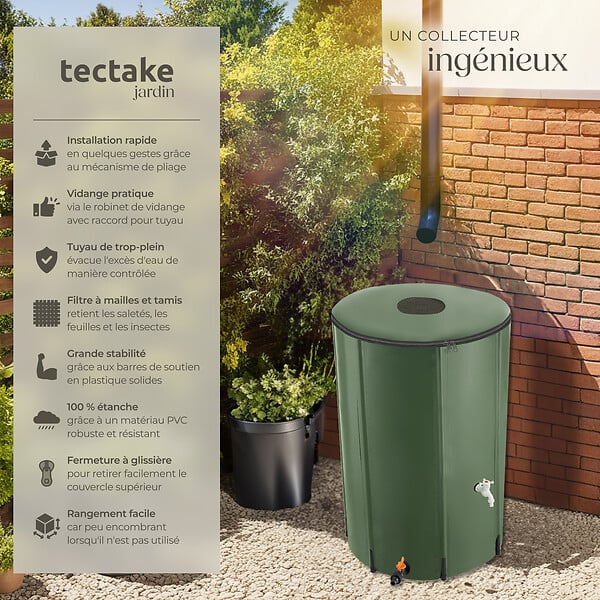 TECTAKE - Récupérateur d'eau de pluie  vert - large
