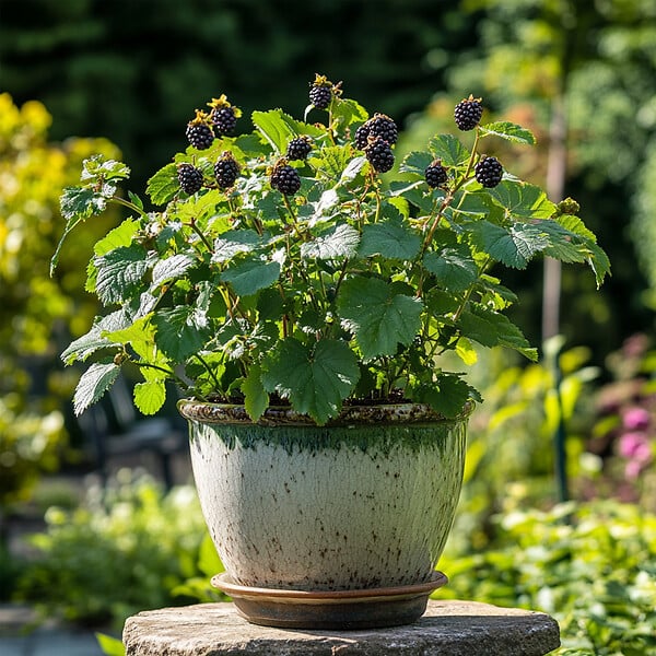 PLANT IN A BOX - Mûrier - Set de 2 - Rubus fruticosus 'Thornfree' - Hauteur 50-60cm - ⌀15cm - large
