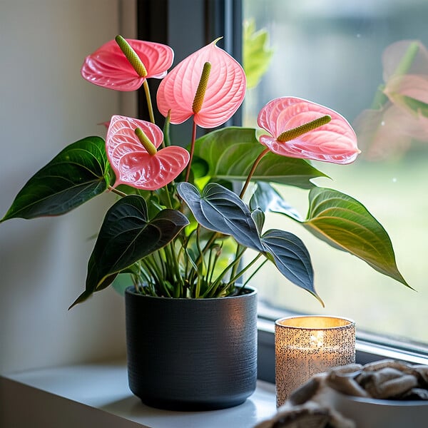 PLANT IN A BOX - Langue de feu - Anthurium 'Maine Pink' - Hauteur 55-70cm - Pot 17cm - large