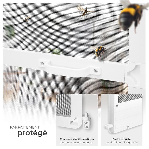 TECTAKE - Moustiquaire pour les portes cadre en aluminium blanc découpable 95 x 210 cm tissu en fibre de verre résistant aux intempéries - large