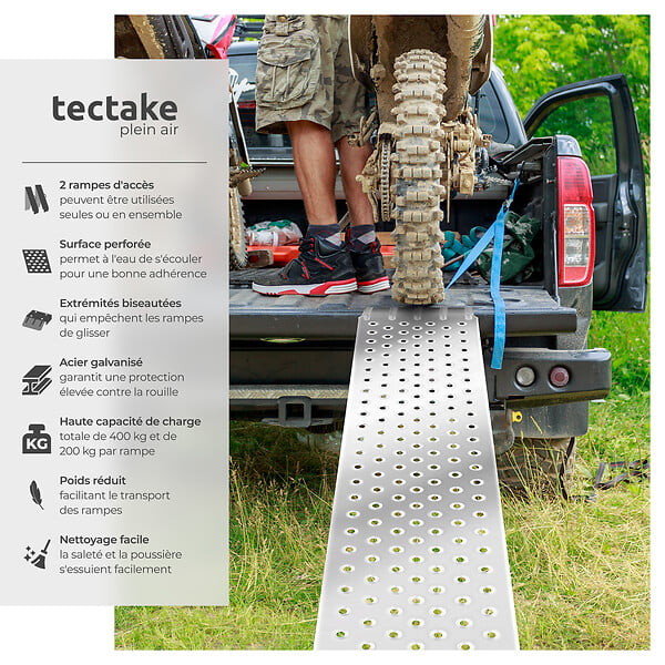 TECTAKE - Rampes d'accès Sven, lot de 2, 400 kg de capacité de poids et antidérapantes argent - large