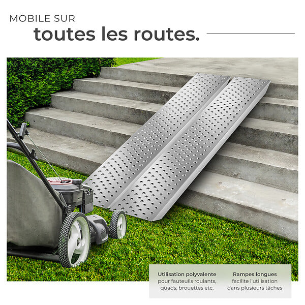 TECTAKE - Rampes d'accès Sven, lot de 2, 400 kg de capacité de poids et antidérapantes argent - large