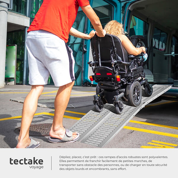 TECTAKE - Rampes d'accès Björn, Lot de 2, Pliables, Capacité de poids 400 kg argent - large