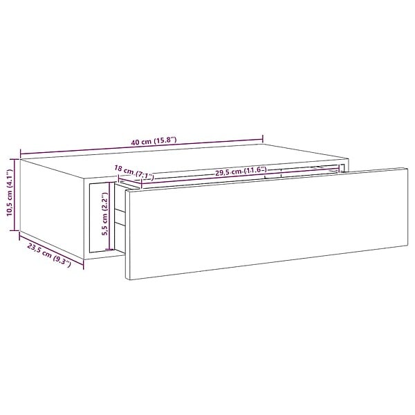 VIDAXL - vidaXL 2x Etagères à Tiroir Murales Armoires Flottantes Etagères Suspendues Supports Muraux Salon Salle de Séjour Gris Béton 40x23,5x10 cm MDF - large