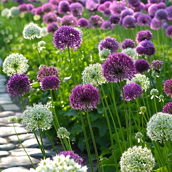 PLANT IN A BOX - Ail - Set de 15 - Allium 'Purple, 'White' - Bulbes à fleurs - Violet - large