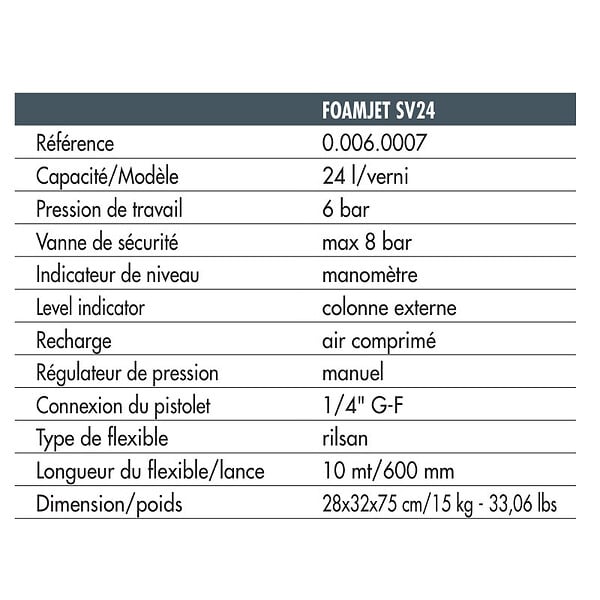 LAVORWASH - Pulvérisateur de mousse Lavor Foamjet SV24 24L verni lance 600mm gris - large