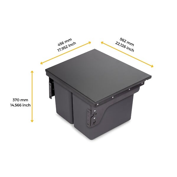EMUCA - Bac de tri sélectif pour montage latéral sur meuble de cuisine Recycle 2x24litres, Acier, Plastique gris anthracite - large