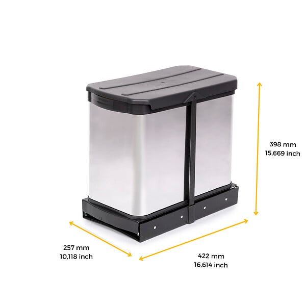 EMUCA - Bac à recyclage pour montage inférieur et extraction manuelle/automatique dans les éléments de cuisine, Inox 2x12 litres plastique et acier inoxydable. - large
