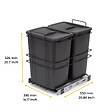 EMUCA - poubelle de recyclage pour montage inférieur et extraction manuelle pour meuble de cuisine Recycle 2x35litres, Plastique gris anthracite - vignette