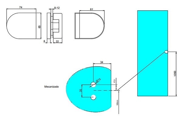EMUCA - Kit de serrure et de gâche pour portes en verre doubles, loquet horizontal pour porte en verre 8-12mm, acier et aluminium, peint en noir - large