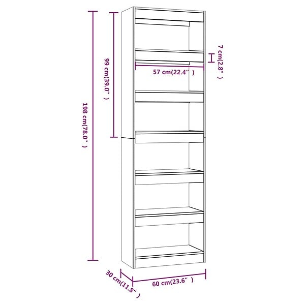VIDAXL - vidaXL Bibliothèque/Séparateur de pièce Sonoma gris 60x30x198 cm - large