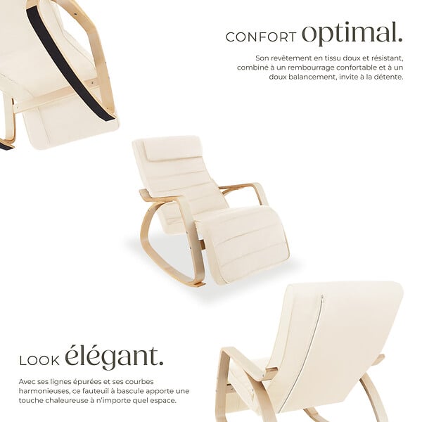 TECTAKE - Fauteuil à bascule Onda beige - large