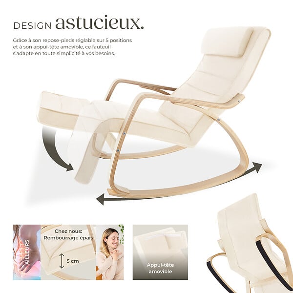 TECTAKE - Fauteuil à bascule Onda beige - large