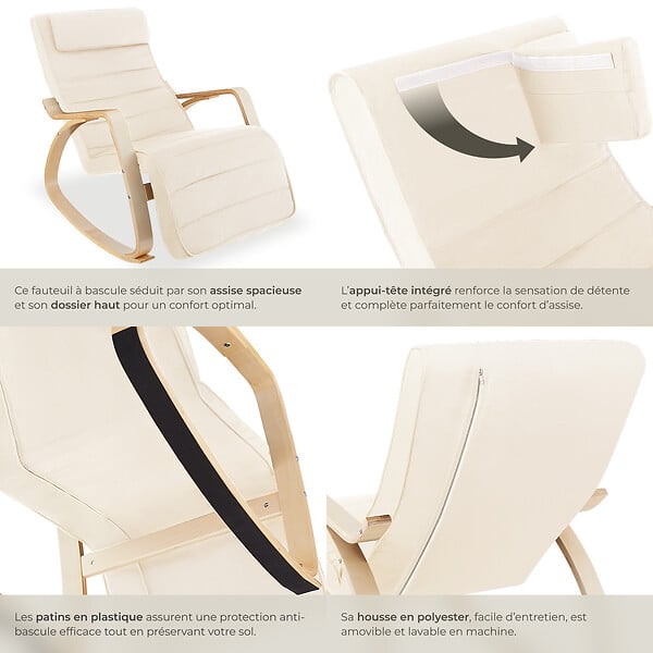 TECTAKE - Fauteuil à bascule Onda beige - large