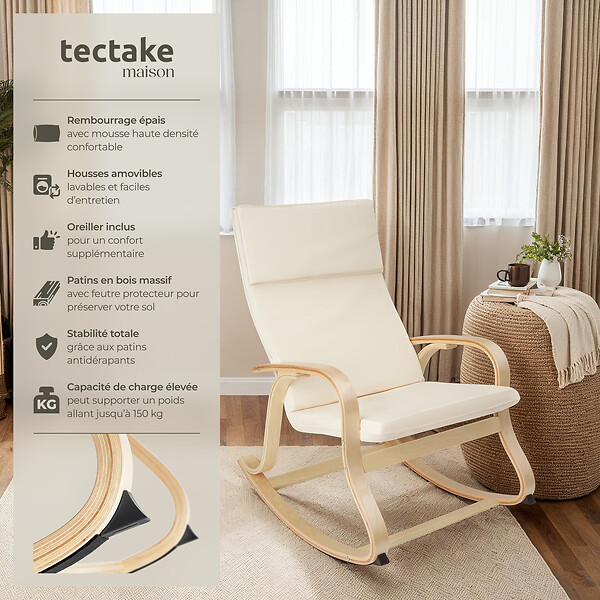 TECTAKE - Fauteuil à bascule Roca beige - large