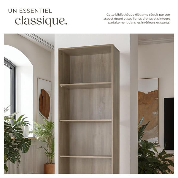 TECTAKE - Bibliothèque Lexi 5 étagères Bois clair, Chêne Sonoma - large