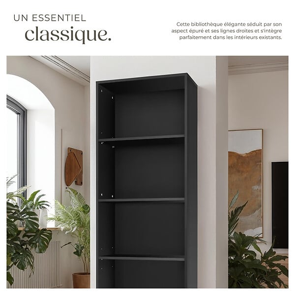 TECTAKE - Bibliothèque Lexi 5 étagères noir - large