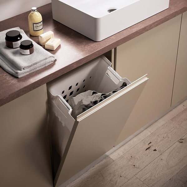 EMUCA - Panier à linge avec système de porte basculante, pour module 450 mm Laundry, plastique et acier, blanc - large