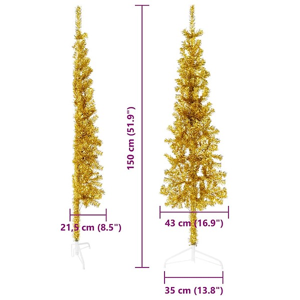 VIDAXL - vidaXL Demi sapin de Noël artificiel mince avec support Doré 150 cm - large