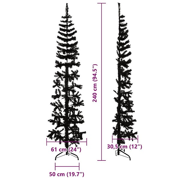 VIDAXL - vidaXL Demi sapin de Noël artificiel mince avec support Noir 240 cm - large