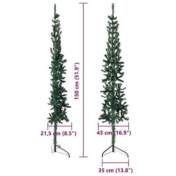 VIDAXL - vidaXL Demi sapin de Noël artificiel mince avec support Vert 150 cm - large