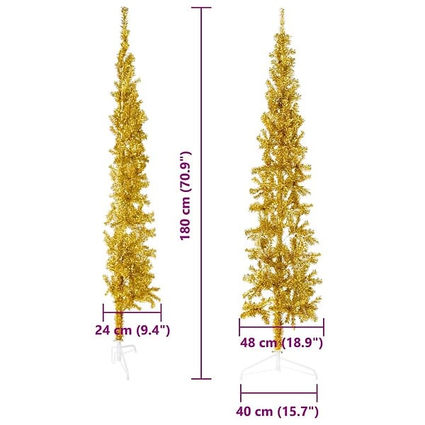 VIDAXL - vidaXL Demi sapin de Noël artificiel mince avec support Doré 180 cm - large