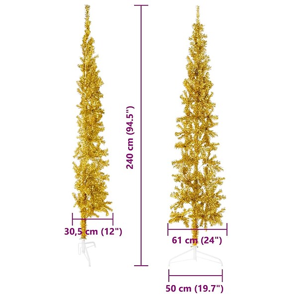 VIDAXL - vidaXL Demi sapin de Noël artificiel mince avec support Doré 240 cm - large