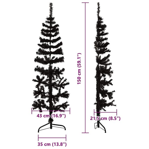 VIDAXL - vidaXL Demi sapin de Noël artificiel mince avec support Noir 150 cm - large