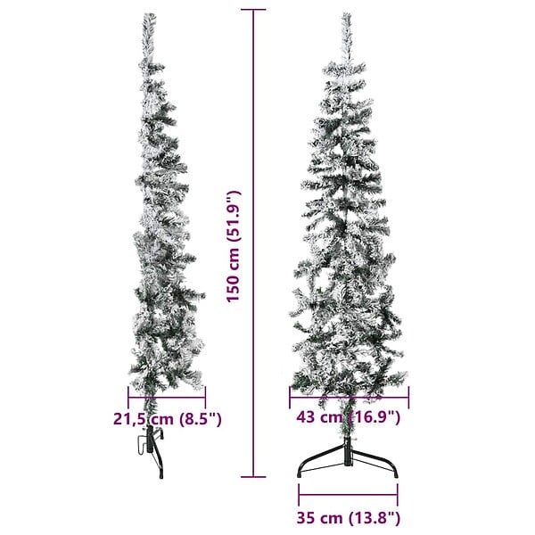 VIDAXL - vidaXL Demi sapin de Noël artificiel mince avec neige floquée 150 cm - large
