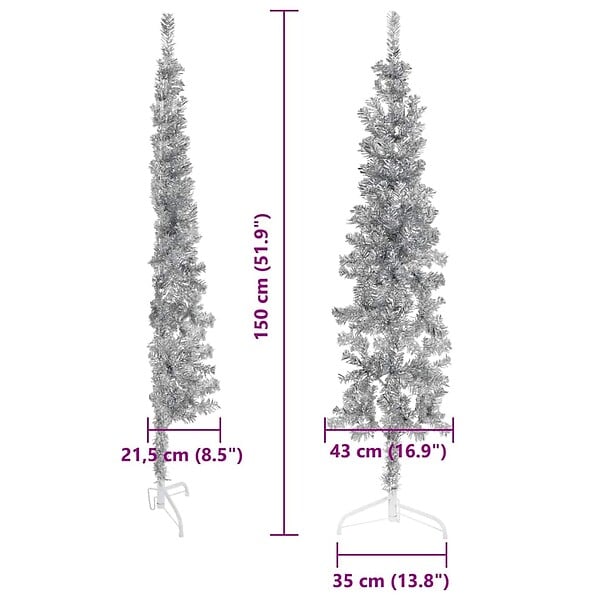 VIDAXL - vidaXL Demi sapin de Noël artificiel mince avec support Argenté 150 cm - large