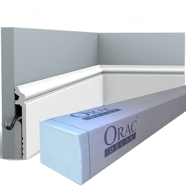 ORAC DECOR - Pack 10 mètres Plinthe de rénovation SX186 avec colle - Orac x Cimaises-et-plus - 13,8 x 2,2 x 200cm (h x p x L) - surplinthe décorative polymère - large