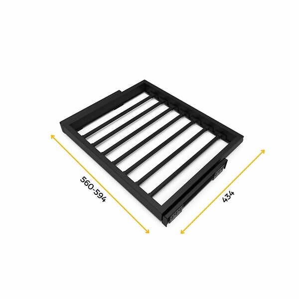 EMUCA - Kit de 7 tringles à pantalon et cadre coulissant à fermeture douce pour armoires, réglable, module 600mm, Noir texturé - large
