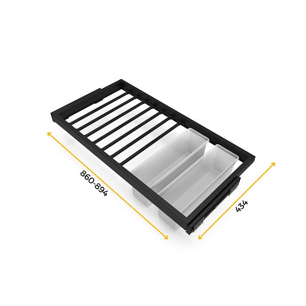 EMUCA - Kit de 7 porte-pantalons, 2 plateaux et cadre coulissant à fermeture douce pour armoires, réglable, module 900mm, Noir texturé - large