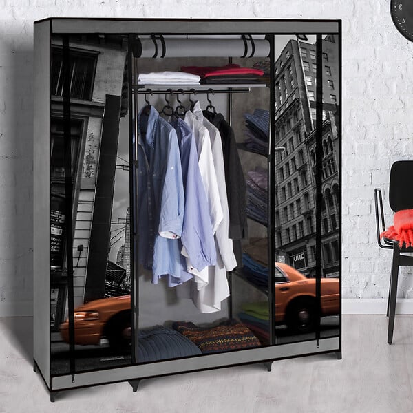 ID MARKET - Armoire de rangement penderie pliable vêtements en tissu NEW-YORK dressing XXL - large