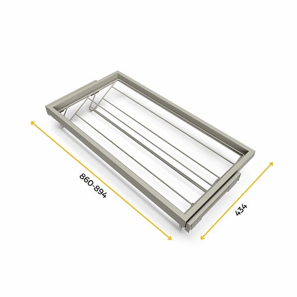 EMUCA - Kit de rangement de chaussures en métal et cadre avec coulisses à fermeture souple pour armoire, réglable, module 900mm, Gris pierre - large