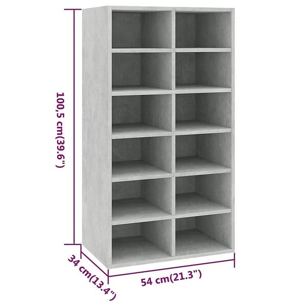VIDAXL - vidaXL étagère à  chaussures Gris béton 54x34x100,5 cm Bois ingénierie - large