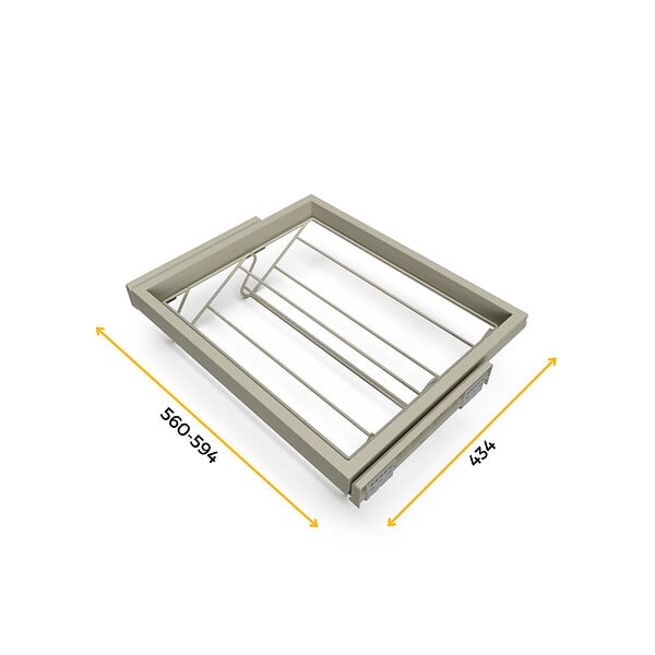 EMUCA - Kit de rangement de chaussures en métal et cadre coulissant à fermeture douce pour armoire, réglable, module 600mm, Gris pierre - large