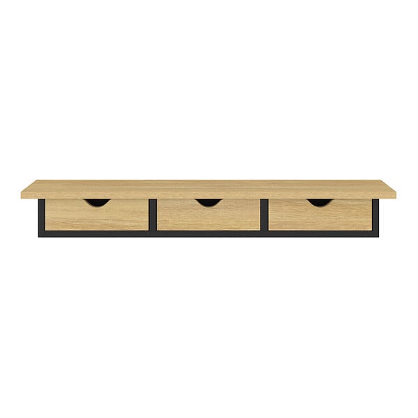 ID MARKET - Etagère murale console d'entrée LISE 3 tiroirs effet bois et noir - large