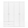 ID MARKET - Armoire 4 portes VITO blanc penderie 160 cm avec 2 tiroirs et étagères - vignette