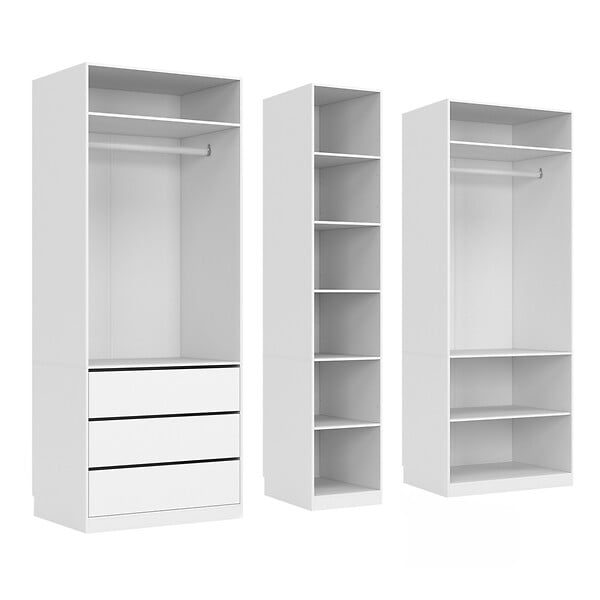 ID MARKET - Dressing modulable TAYLOR 200 x 55 x 200 cm 3 modules avec penderies + étagères + tiroirs blanc - large